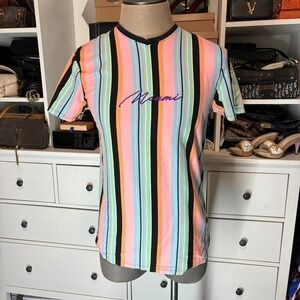 Striped in Miami inspired T-shirt, short sleeved multicolored
